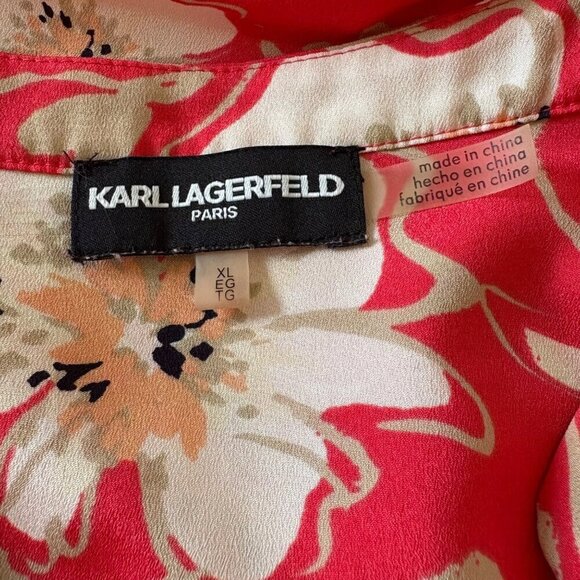 Karl Lagerfeld Multicolored Floral Blouse, Long Sleeves Roll Tab Women's Size XL - Picture 7 of 9